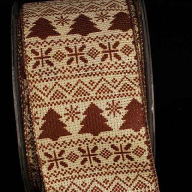 Brown and Beige Christmas Trees Wired Craft Ribbon 2.5 x 40 Yards