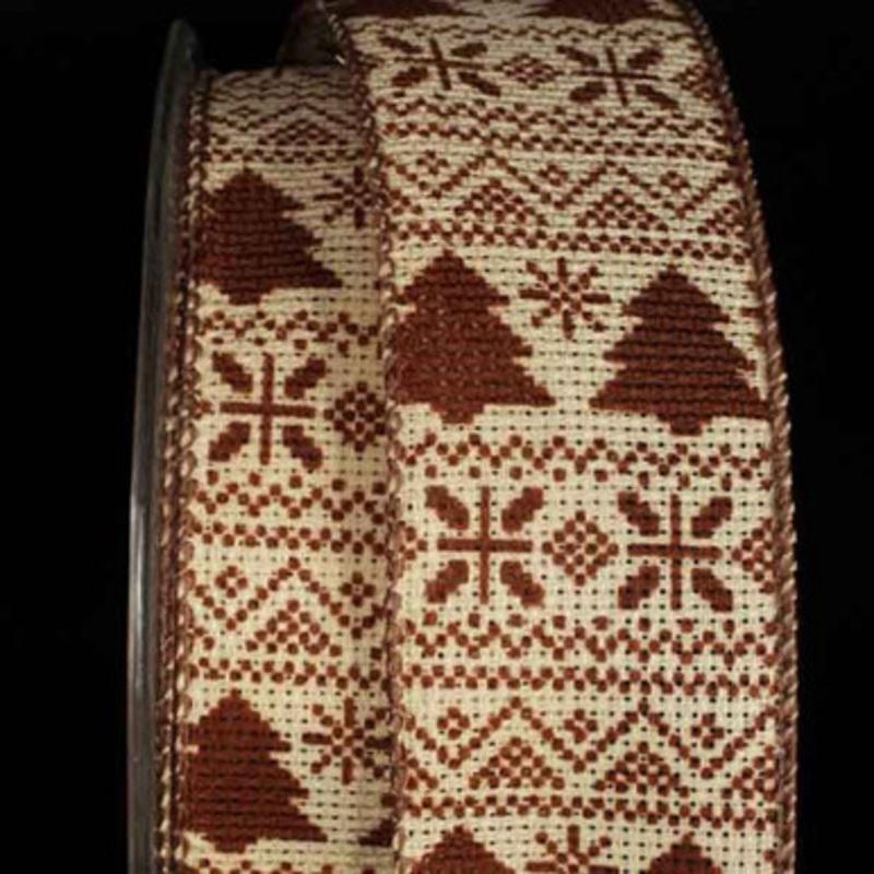 Brown and Beige Sweden Winter Wired Christmas Craft Ribbon 1.5 x 40 Yards