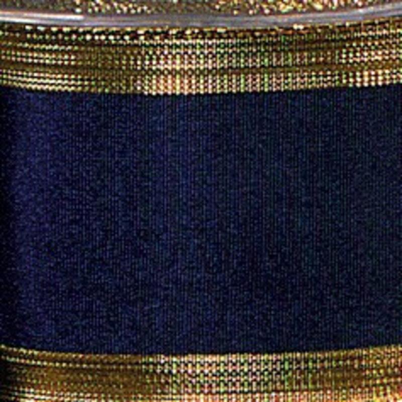 Blue Navy with Gold Edge Wired Craft Ribbon 1.5 x 27 Yards