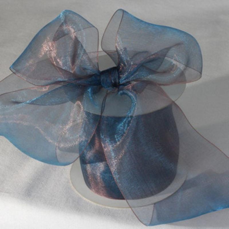 Blue and Brown Shimmering Crystal Organdy Ribbon 3 x 55 Yards