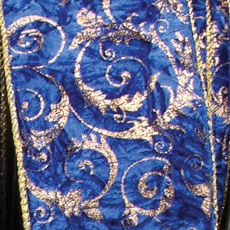 Blue and Gold Cord Edge Wired Fabric Craft Ribbon 4 x 20 Yards