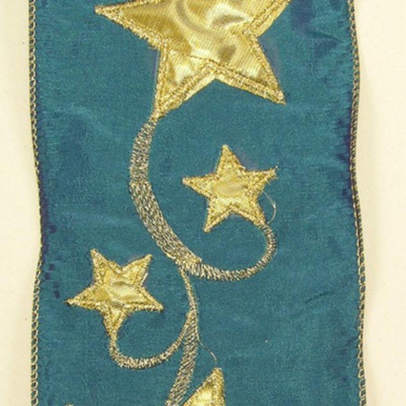 Blue and Gold Star Wired Craft Ribbon 4 x 10 Yards