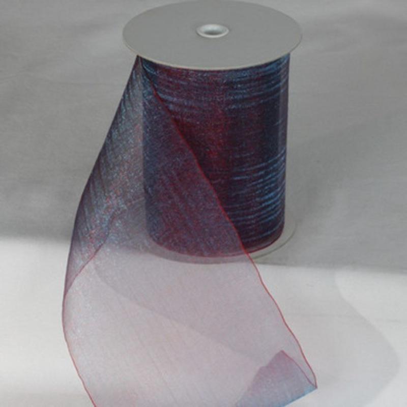 Blue and Red Shimmering Crystal Organdy Wired Edge Ribbon 4 x 27 Yards