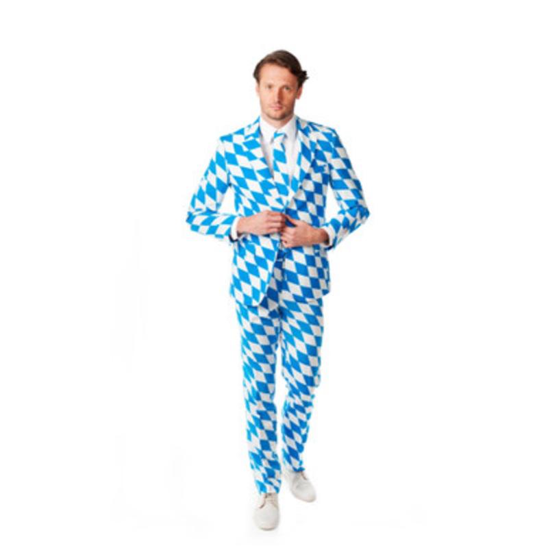 Blue and White Bavarian Mens Adult Octoberfest Slim Fit Suit  US44