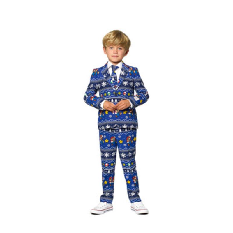 Blue and White Merry Mario  Boys Child Christmas Slim Fit Suit  4Y