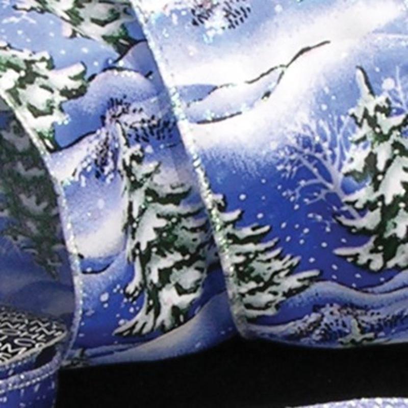 Blue and White Winter Trees Wired Craft Ribbon 2.5 x 40 Yards