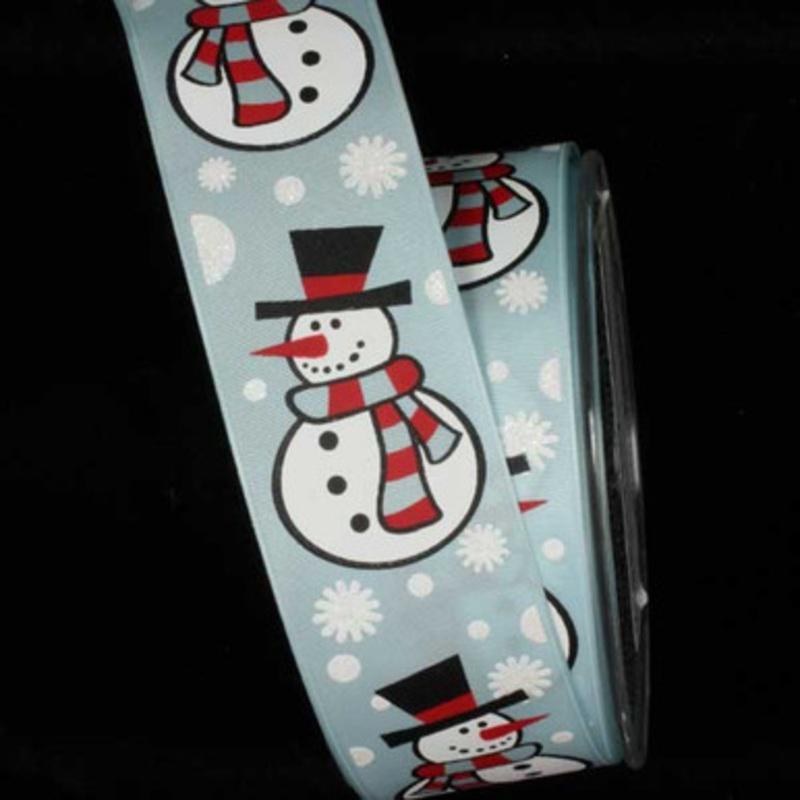 Blue and White Wonderland Snowman Wired Craft Ribbon 1.5 x 27 Yards