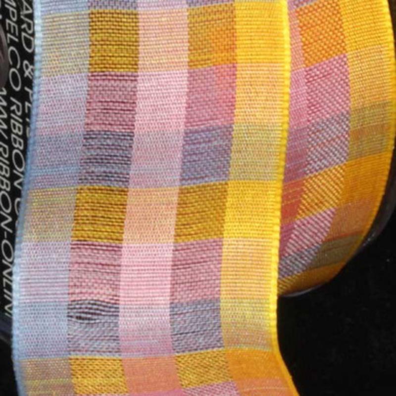 Blue and Yellow Plaid Wired Craft Ribbon 1.5 x 50 Yards
