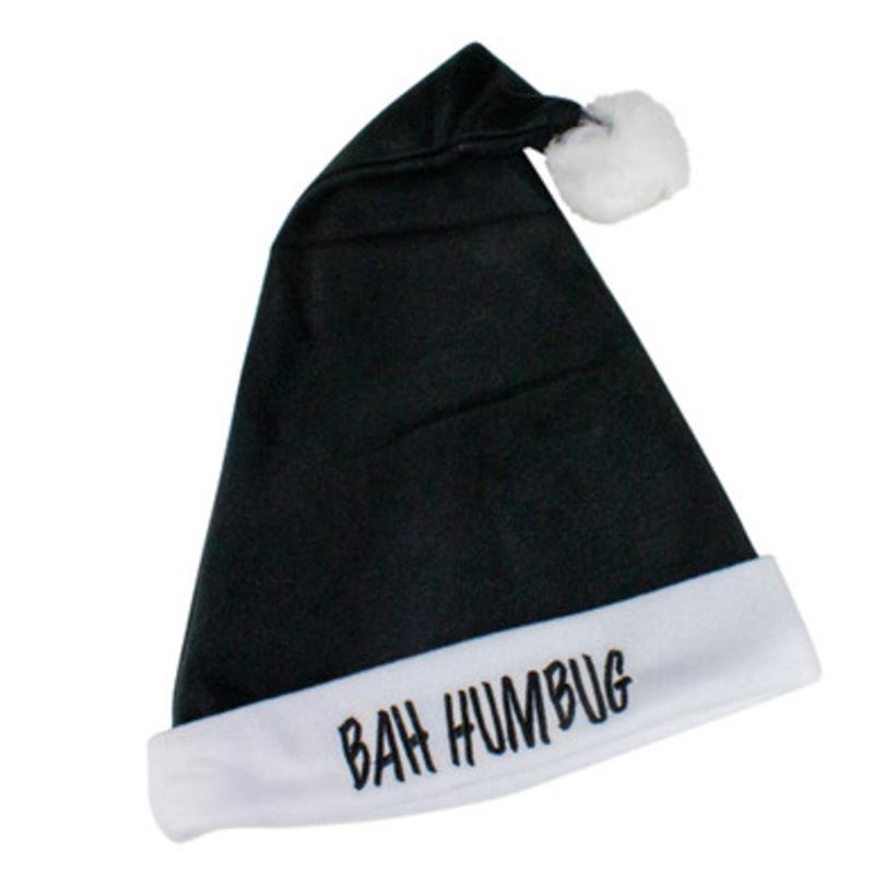 Black and White Bah Humbug Unisex Adult Christmas Santa Hat Costume Accessory  One Size
