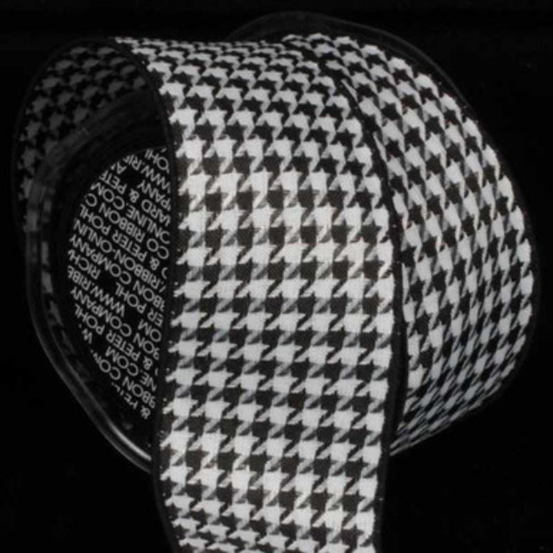 Black and White Houndstooth Wired Craft Ribbon 2.5 x 80 Yards