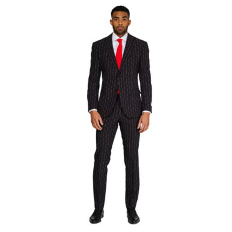 Black and White Merry Pinstripe Mens Adult Christmas Slim Fit Suit  US50