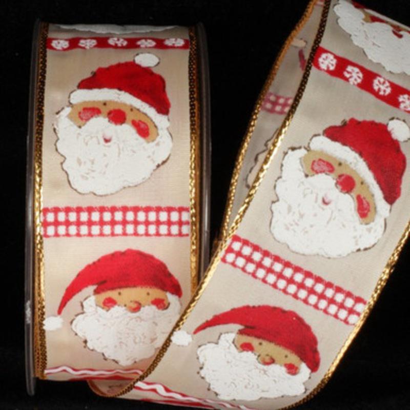 Beige and White Christmas Taffeta Wired Craft Ribbon 1.5 x 27 Yards