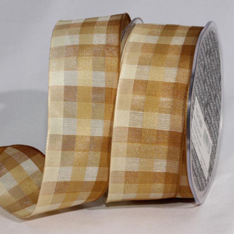 Beige and White Plaid Craft Ribbon 1.5 x 50 Yards