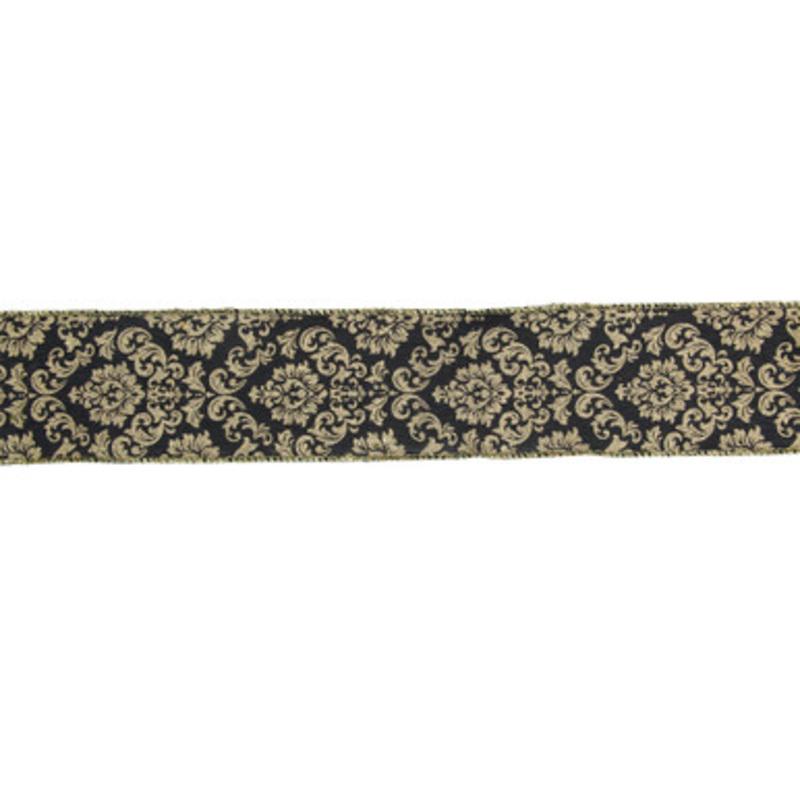 Black and Gold Damask Christmas Wired Craft Ribbon 2.5 x 16 Yards