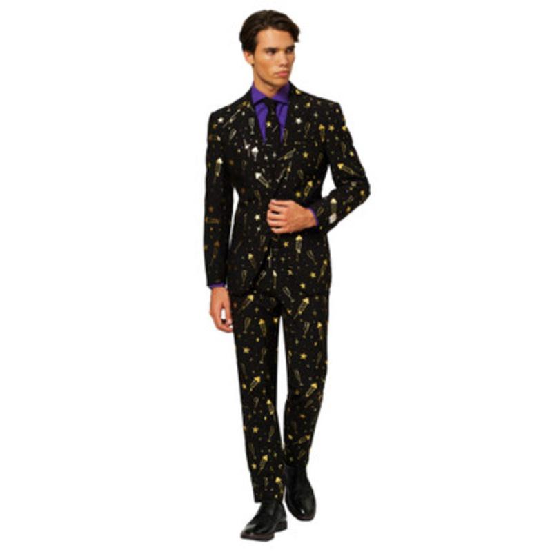 Black and Gold Firework Mens Adult Christmas Suit  US40