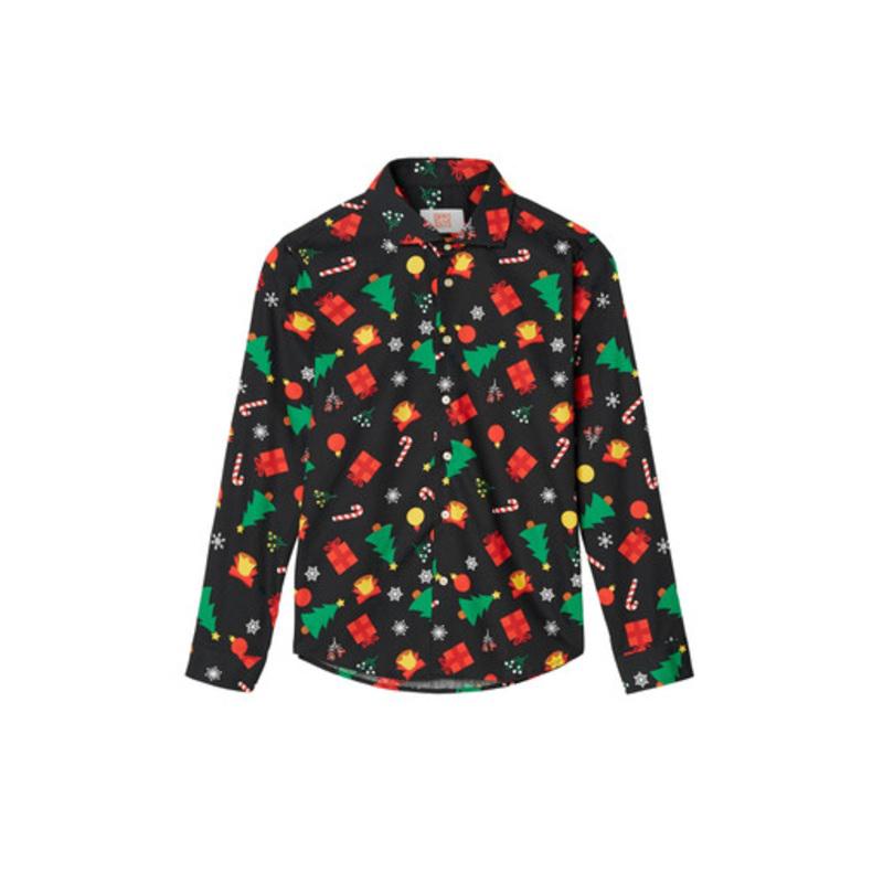 Black and Red Christmas Icons Boy Teen Long Sleeve Shirt  14Y