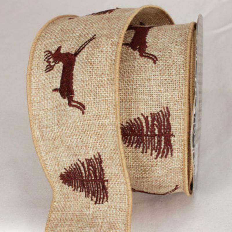 Beige and Chocolate Brown Deer Wired Craft Ribbon 2.5 x 10 yards