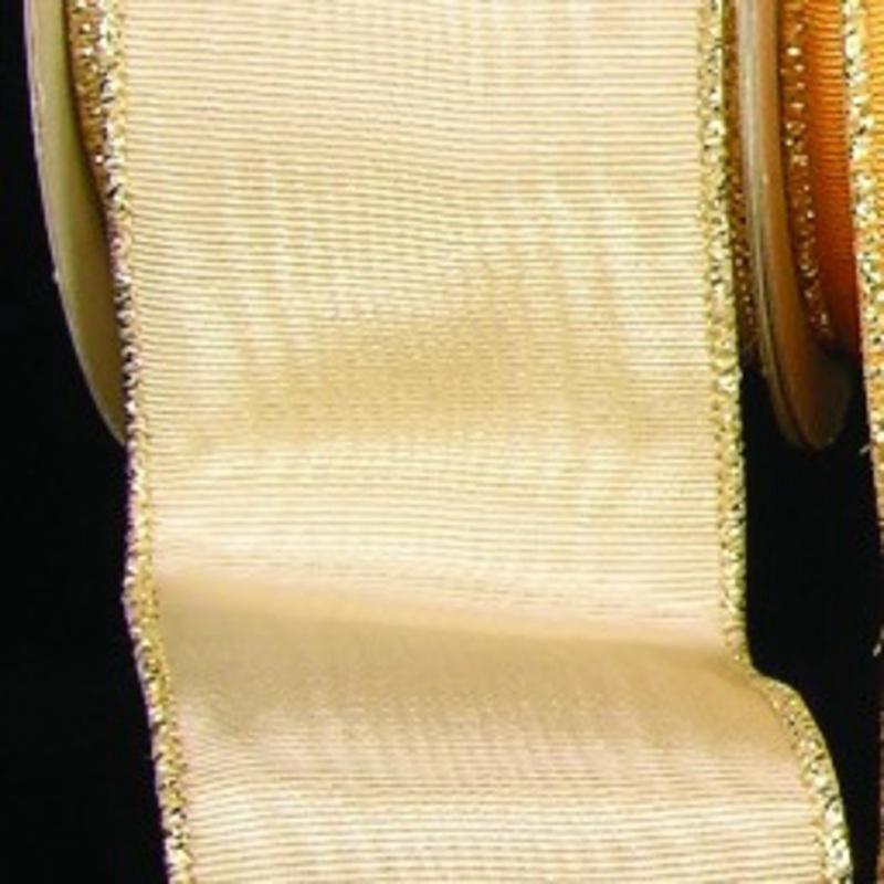 Beige and Gold Symphony Moire Wired Edge Craft Ribbon 2 x 44 Yards