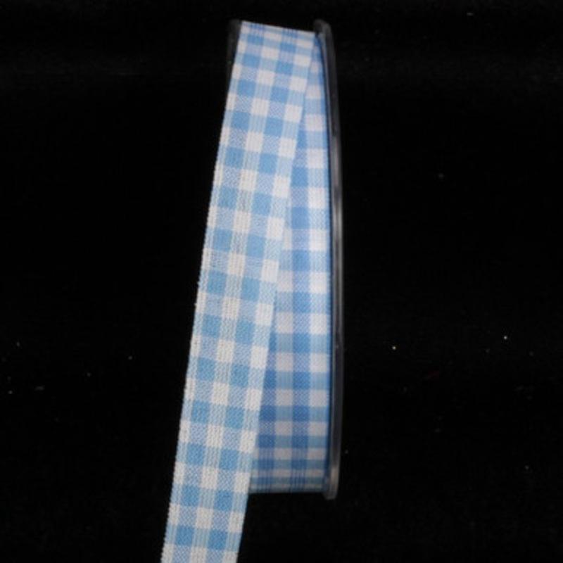 Baby Blue and White Gingham Cut Edge Ribbon 0.5 x 198 Yards