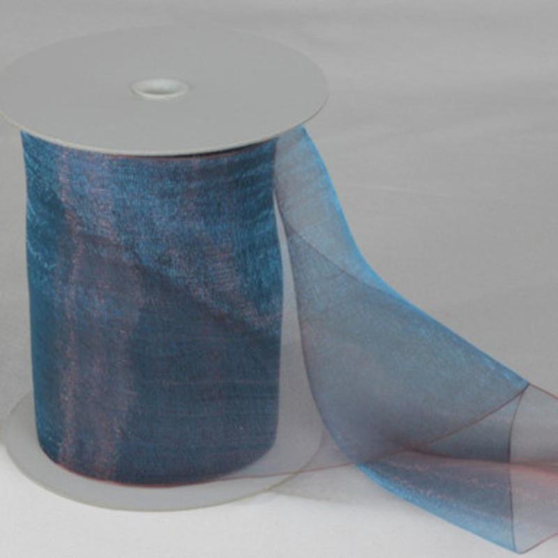 Aqua Blue and Red Shimmering Crystal Organdy Wired Craft Ribbon 4 x 27 Yards