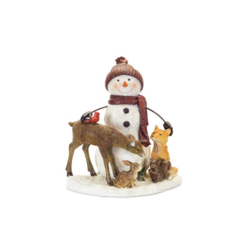 9.75 White and Brown Snowman with His Animal Friends Christmas Tabletop Figure