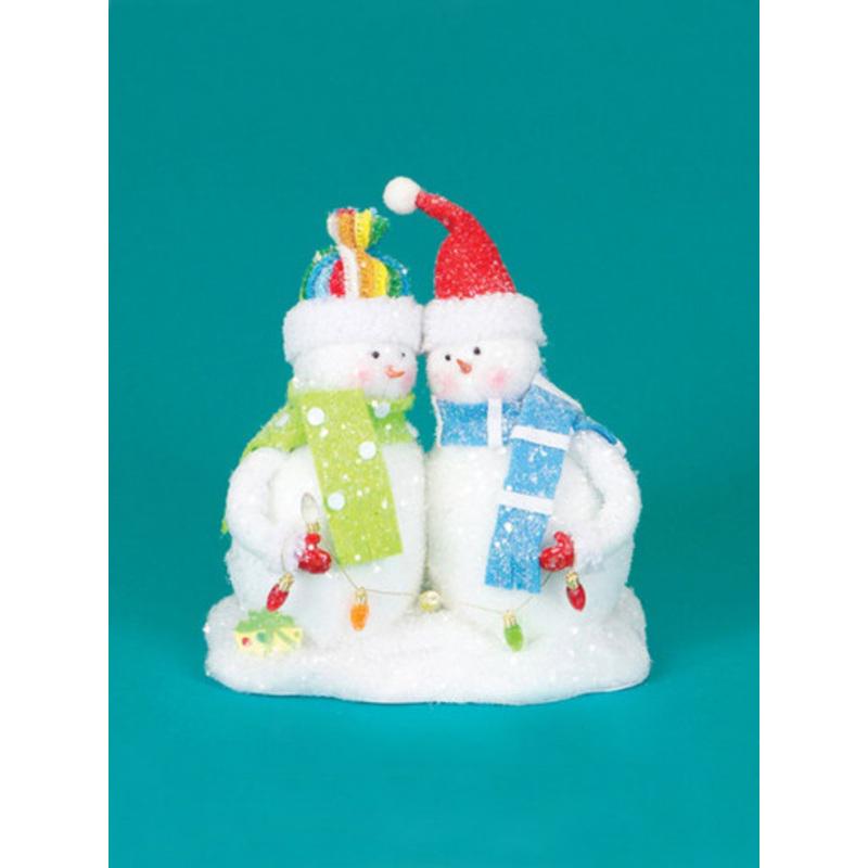 9.5 White and Green Cupcake Heaven Fluffy Snowmen with Light Strand Christmas Tabletop Figurine
