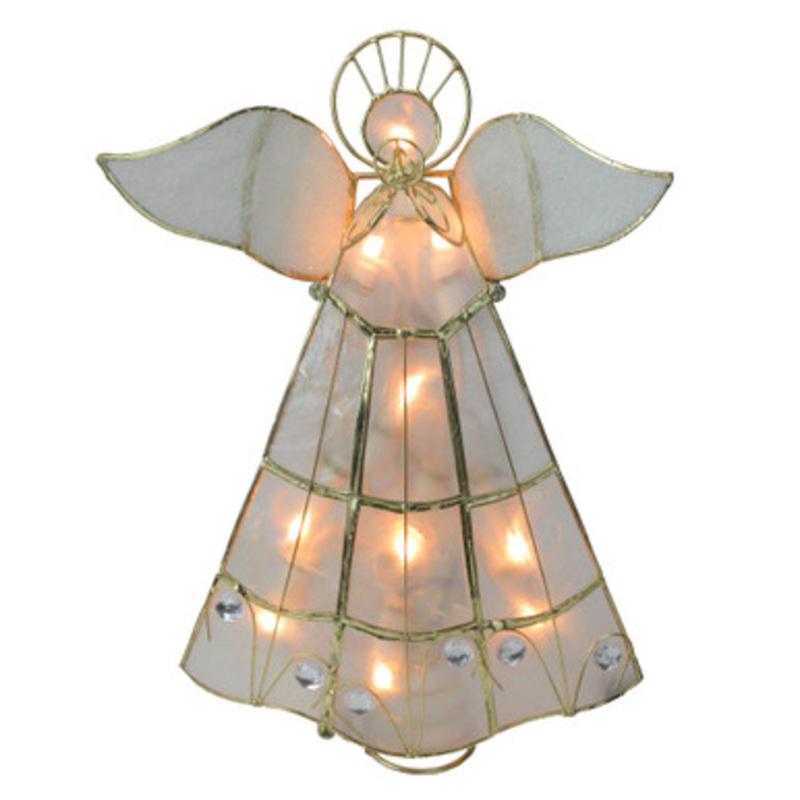 9.75 Lighted Gold Capiz Angel Trumpeter Christmas Tree Topper  Clear Lights