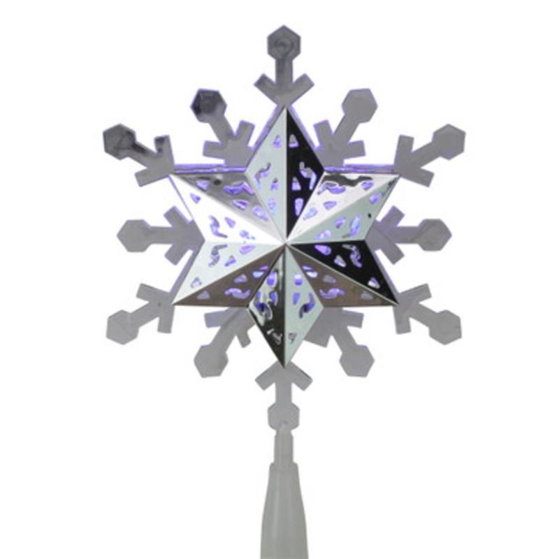 9.25 Lighted White and Blue Rotating Snowflake Christmas Tree Topper  Clear LED Lights