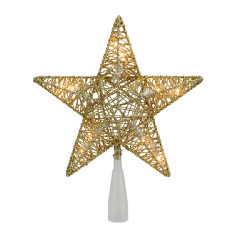 9.5 Lighted 5 Point Gold Wire Star Christmas Tree Topper  Clear Lights