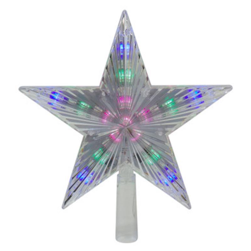 9.5 Lighted Clear 5 Point Star Christmas Tree Topper  Multicolor LED Lights