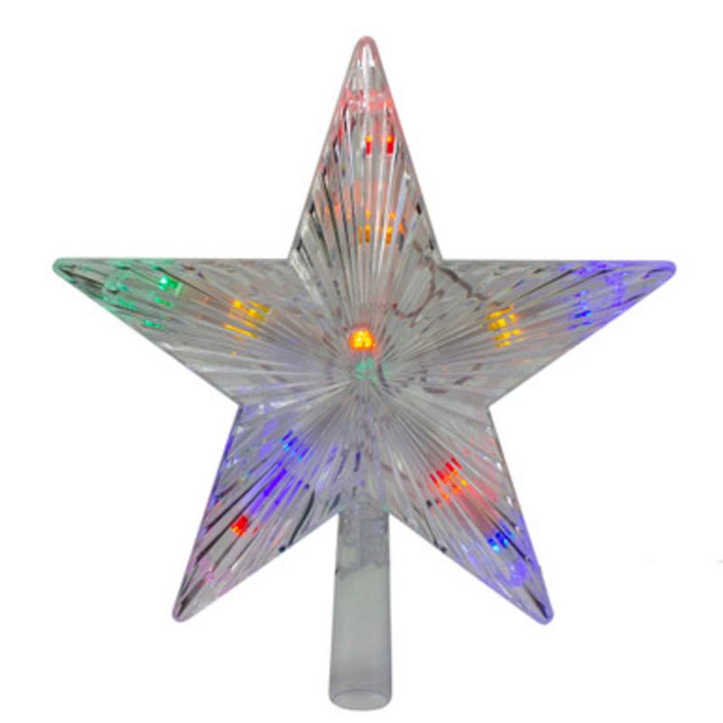 9.5 Lighted Clear Constant Wide Angle 5 Point Star Christmas Tree Topper  Multicolor LED lights