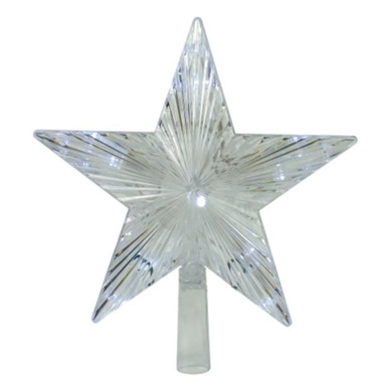 9.5 Lighted Clear Mini 5 Point Star Christmas Tree Topper  Clear LED Lights