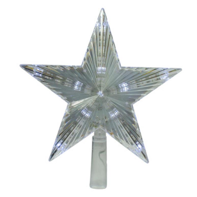 9.5 Lighted Clear Twinkling 5-Point Star Christmas Tree Topper  Clear White LED Lights