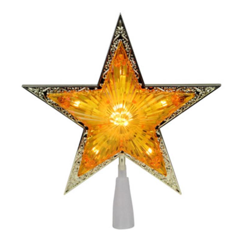 9 Pre-Lit Gold and Amber Crystal 5 Point Star Christmas Tree Topper  Clear Lights