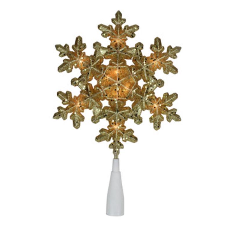 9 Pre-Lit Gold Snowflake Christmas Tree Topper  Clear Lights