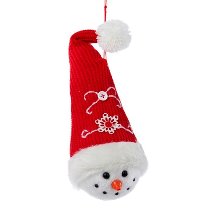 9 Red and White Nordic Snowman Head Christmas Ornament
