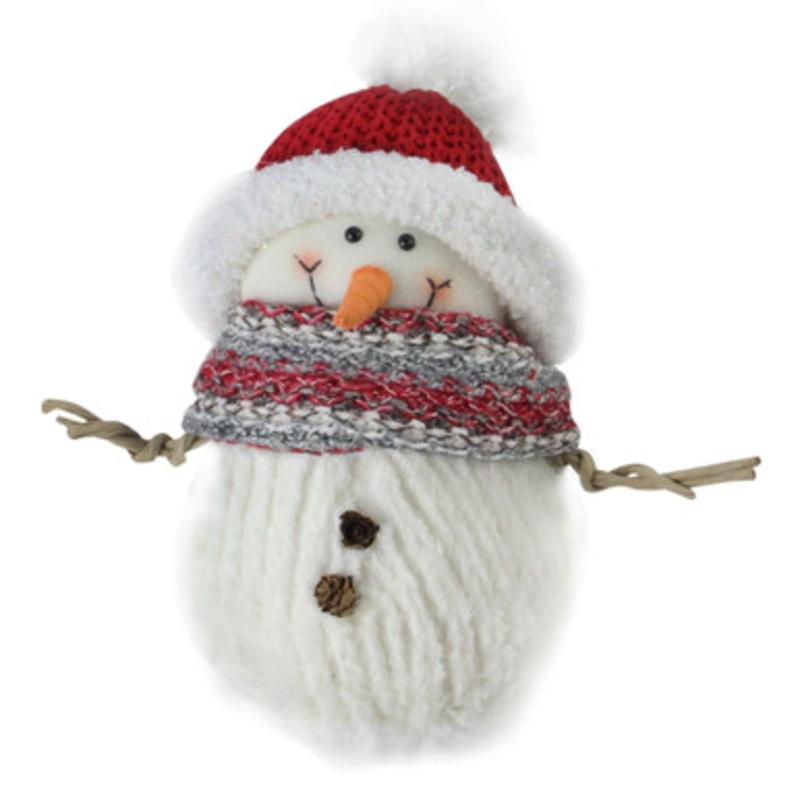 9 Fuzzy Smiling Snowman Christmas Figure Decoration with Red Hat and Striped Scarf