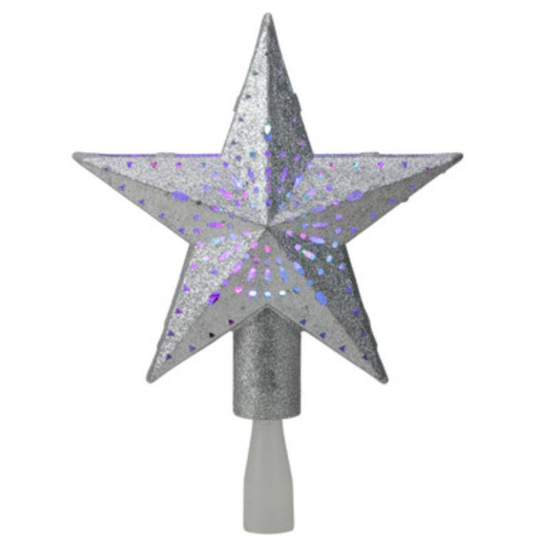 9 LED Lighted Sliver Glitter Star Christmas Tree Topper  Multi Lights