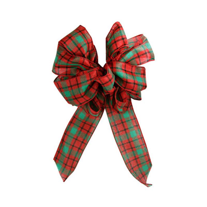 8.5 x 14 Red and Green Plaid Mesh Christmas Bow Figurine  31075042