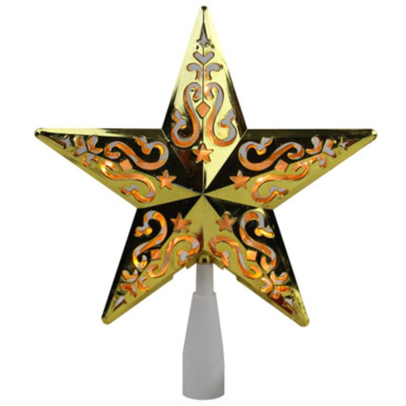 8.5 Lighted Gold and White Star Cut-Out Design Christmas Tree Topper  Clear Lights