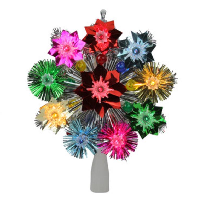 8.5 Lighted Tinsel Starburst Star Christmas Tree Topper  Multi-Color Lights