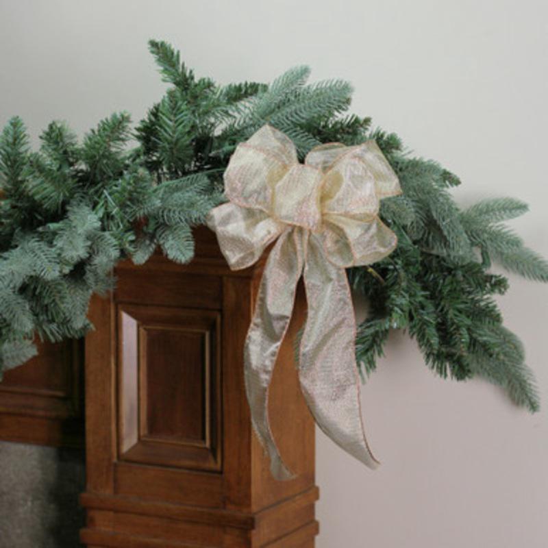 8 x 16 6 Loop Sheer Gold with Gold Glitter Stripes Christmas Bow Decoration