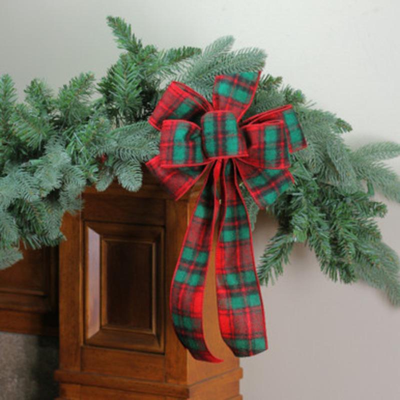 8 x 16 Red and Green Plaid 6 Loop Wool Christmas Bow Decoration  32264772