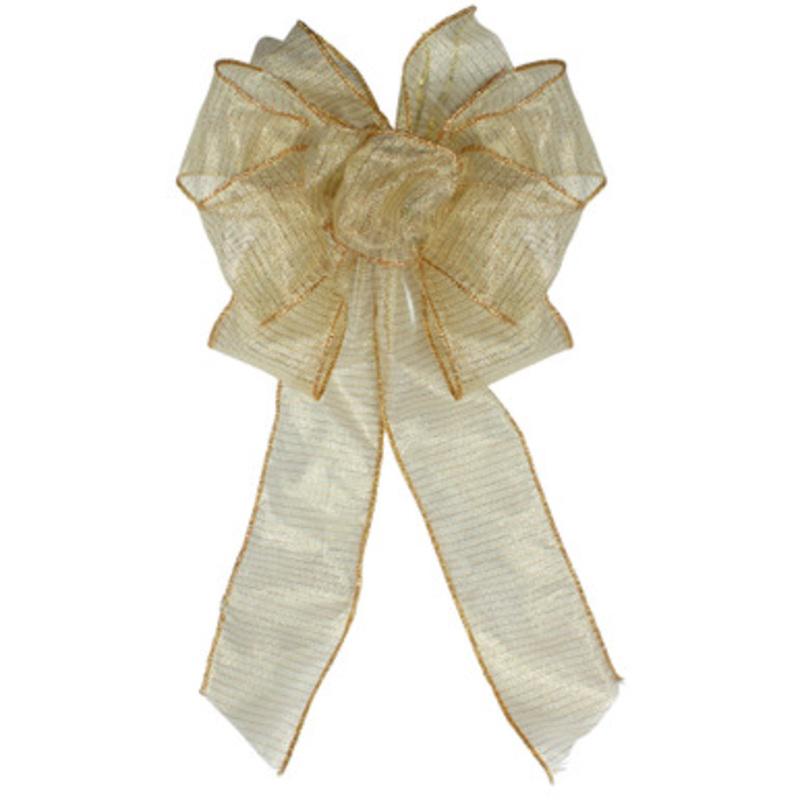 8 x 16 Sheer Gold with Gold Glitter Stripes 6 Loop Christmas Bow Decoration