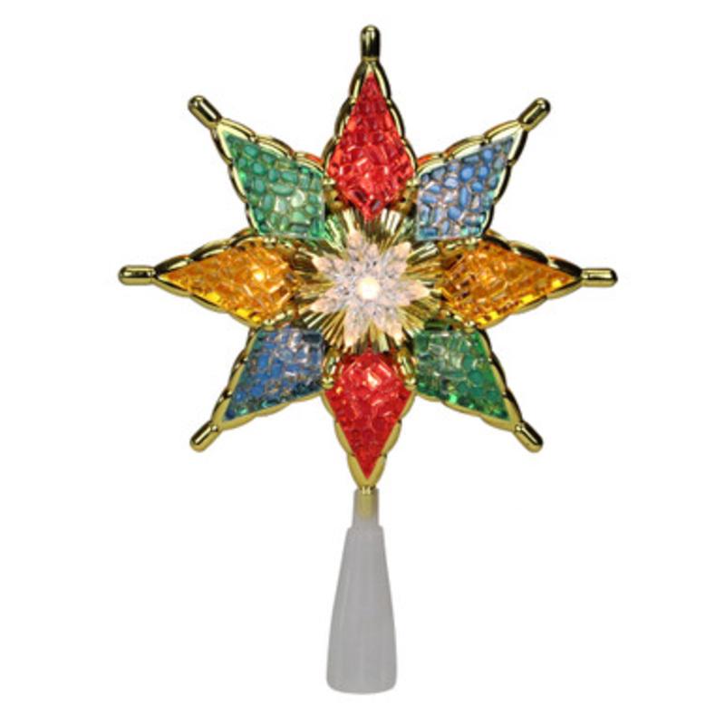 8 Pre-Lit Red and Green Crystal 8-Point Star Christmas Tree Topper  Clear Lights