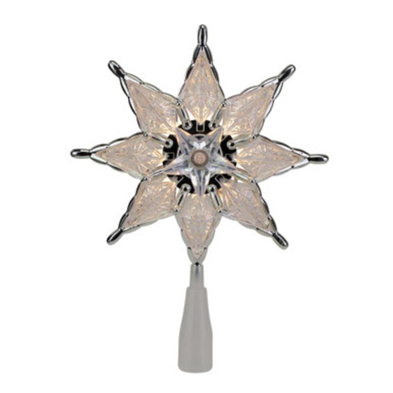 8 Lighted Gray 8 Point Star Christmas Tree Topper  Clear Lights