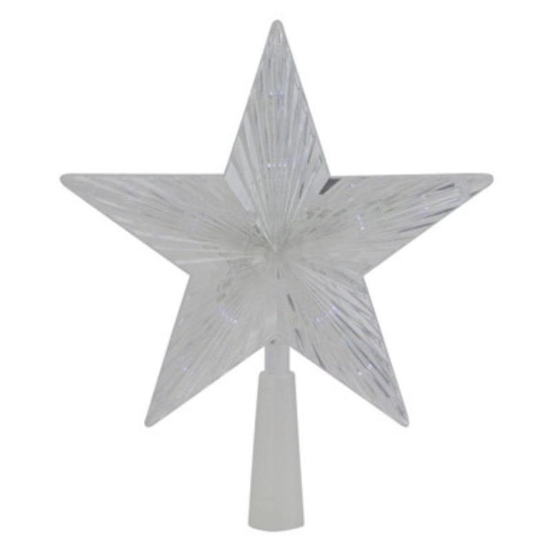 8 Pre-Lit Clear Crystal Star Christmas Tree Topper  Clear LED Lights