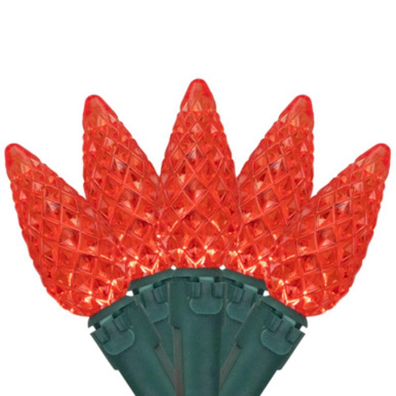 70-Count Red LED Faceted C6 Christmas Light Set, 23ft Green Wire