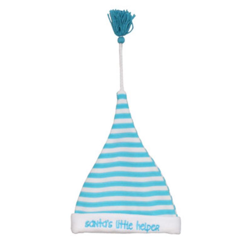 8 Blue and White Santas Little Helper Baby Christmas Santa Hat with Tassel