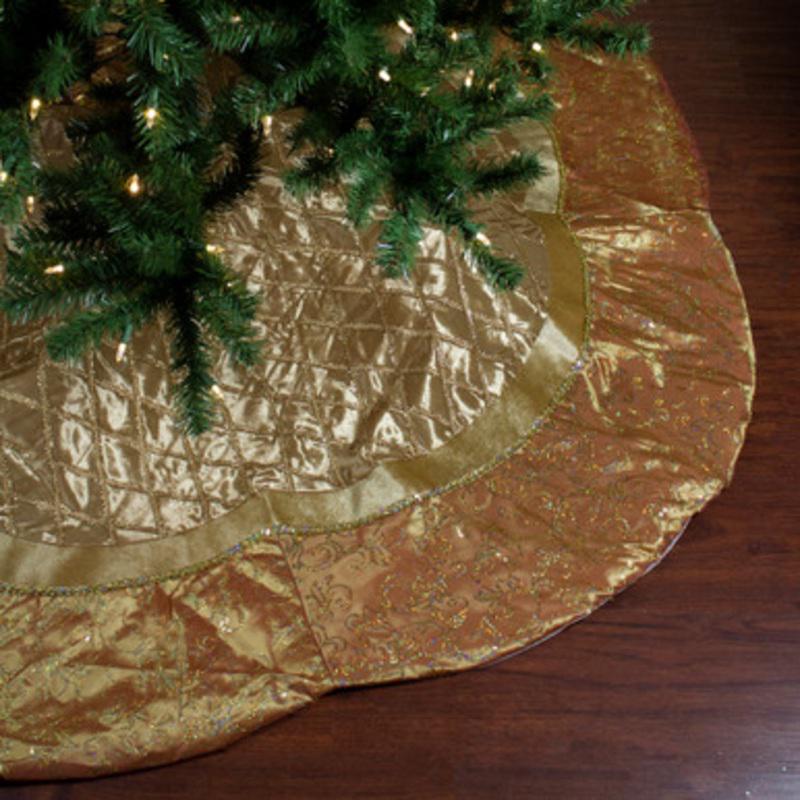 72 Gold Quilted Christmas Tree Skirt with Iridescent Sequins